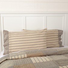 VHC Sawyer Mill Charcoal Stripe Ruffled Standard Pillow Case Set 21x30