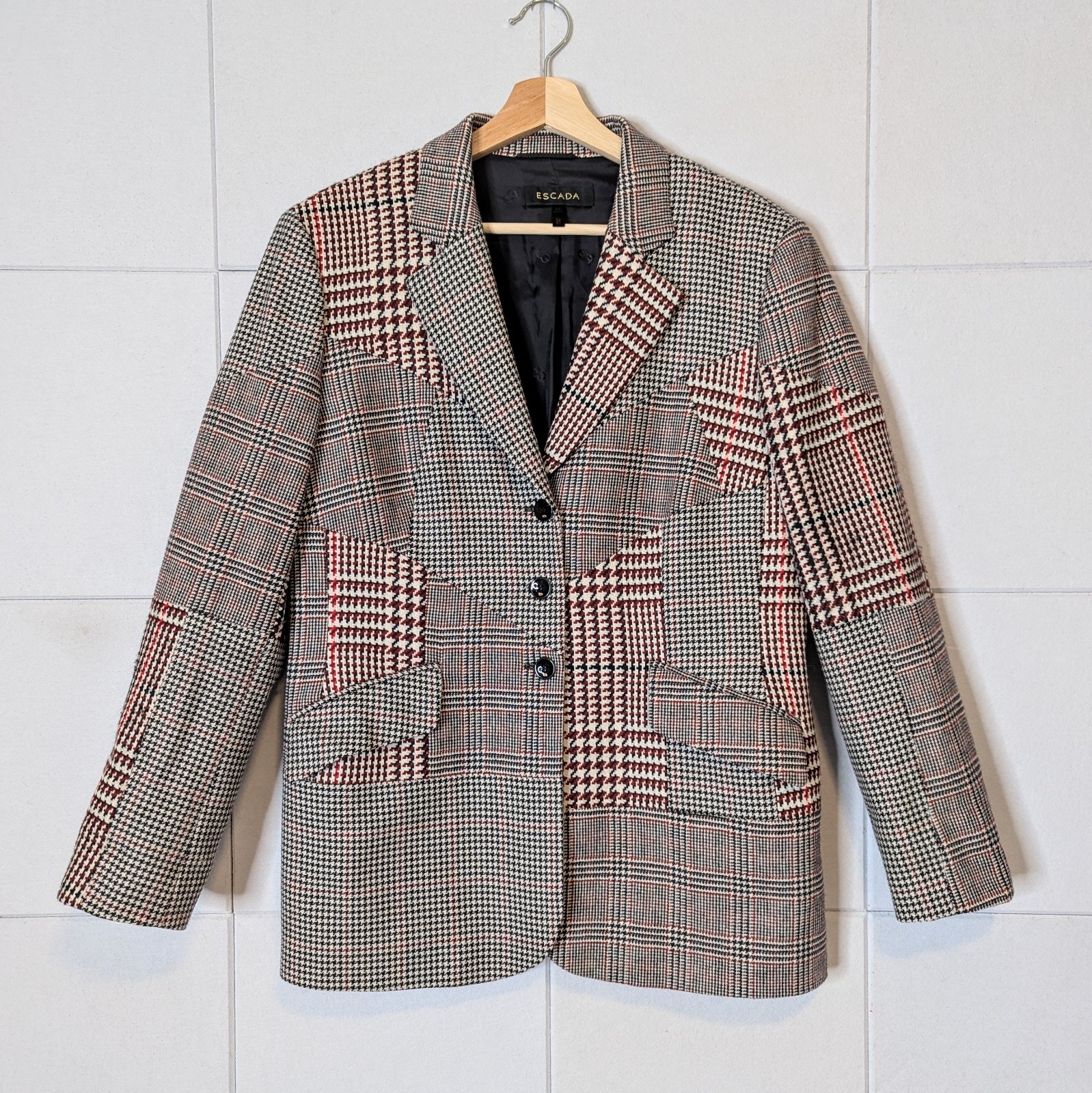 Escada Wool Cashmere Patchwork Plaid Houndstooth … - image 1