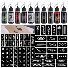 STIGMA Temporary Tattoo Kit 10 Bottles Color Inks, 84 Pcs Stencils Kit for Body