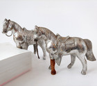 2 Vintage Cast Metal Horse Figurines Western Silver Finish USA *Broken read* — photo 1