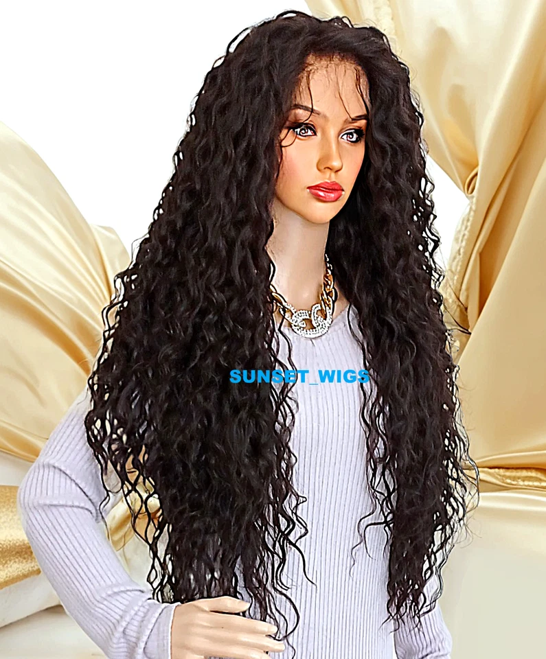 Peluca delantera 360 PIEZAS GRATIS CABELLO HUMANO MEZCLA ENCAJE RIZO EXTRA LARGO MARRÓN OSCURO #2 NUEVA CON ETIQUETAS Foto 2 de 4