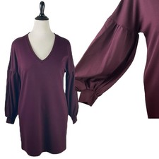 EXPRESS Burgundy Purple Knit Tunic Mini DRESS Top M Poet Sleeve Artsy