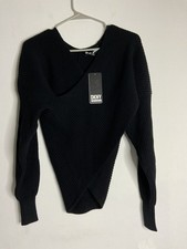 DKNY Jeans Women's V-Neck Black Wrap Asymmetrical Sweater Size XXS