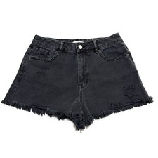 PacSun Black Frayed Hem Shorts Size 28 High Rise Denim Distressed Zip Fly