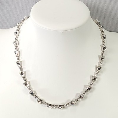 Weiss Necklace Silver Tone Clear Rhinestone Vintage Trapezoid Choker Jewelry