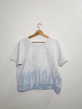 Nili Lotan Tie Dye Short Sleeve Sweatshirt Size S Sky Blue Cotton Made in USA
