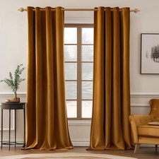 Velvet Curtains Golden Brown Elegant Grommet Curtains Thermal Insulated Soundpro