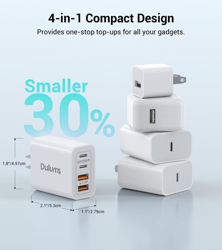 40W USB C Charger Cube, 2-Pack Wall Plug Fast Charging Block, 4-Port PD+QC Po... - Picture 5 of 7