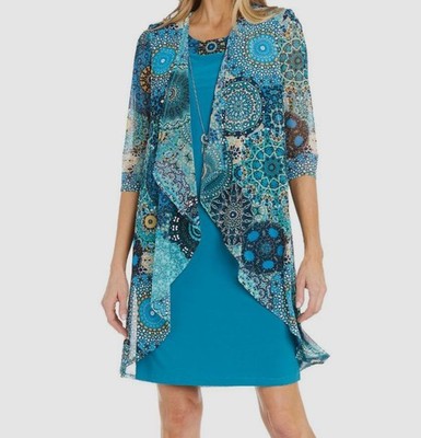 R&M Richards Women's Blue Printed Jacket Size: 12