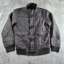 G By Guess Jacket Mens XL Brown Herringbone Wool Blend Full Zip Toggle Military