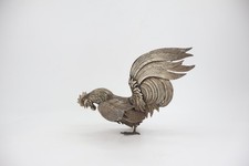 Antigua estatuilla de gallo de pelea de gallo de plata escultura pluma detallada coleccionar