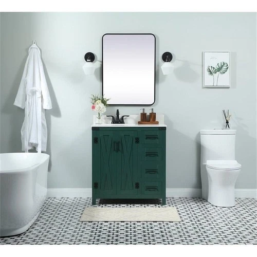 Elegant Decor Grant 32" MDF Single Bathroom Vanity with Backsplash in Green - Picture 6 of 8