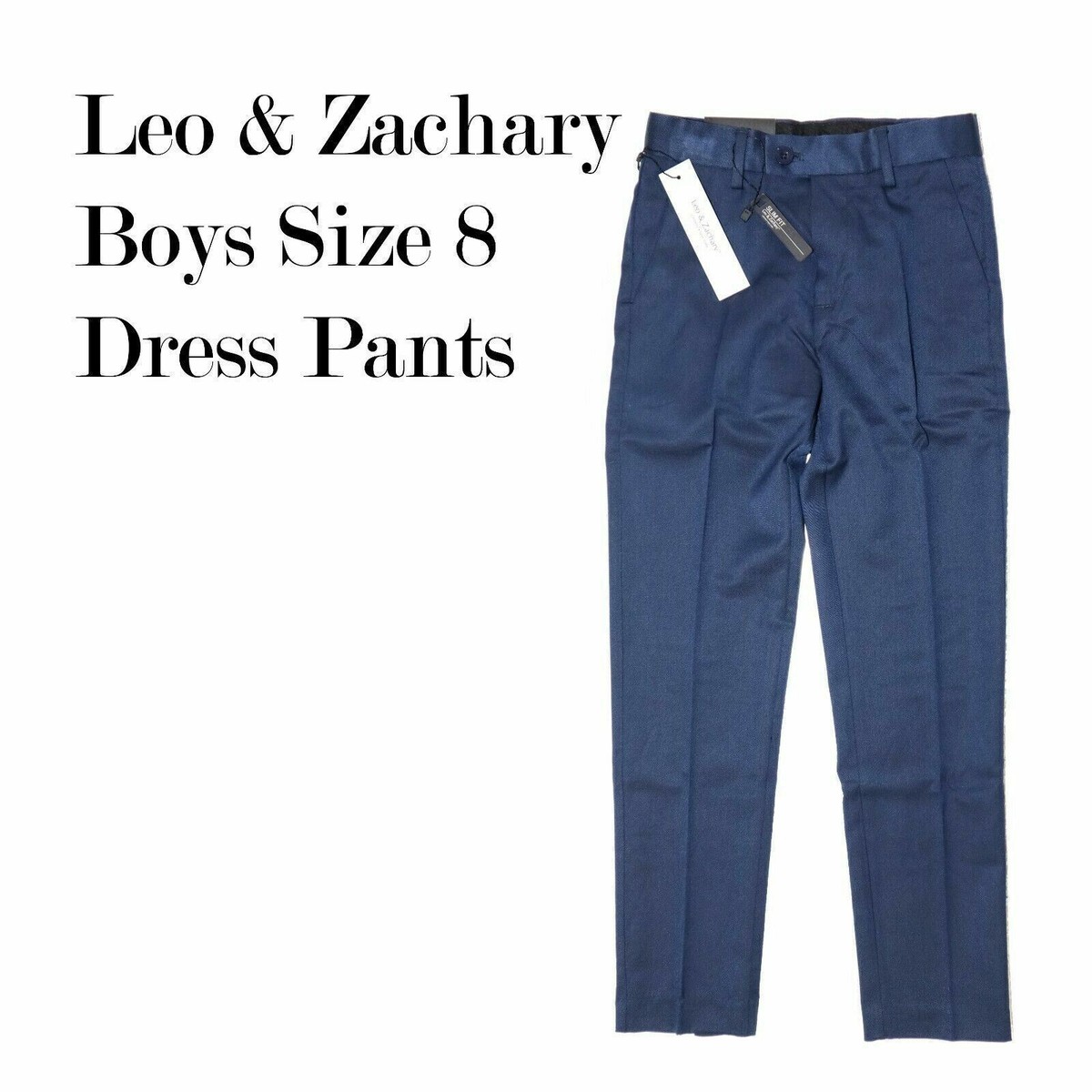 Leo & Zachary Boy's Adjustable Waist Fashion Slim Fit Slacks Pants Blue  Size 8