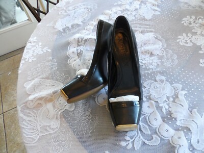 Alexander Mac Queen Black Leather Squared Gold Toe Pumps Size 37
