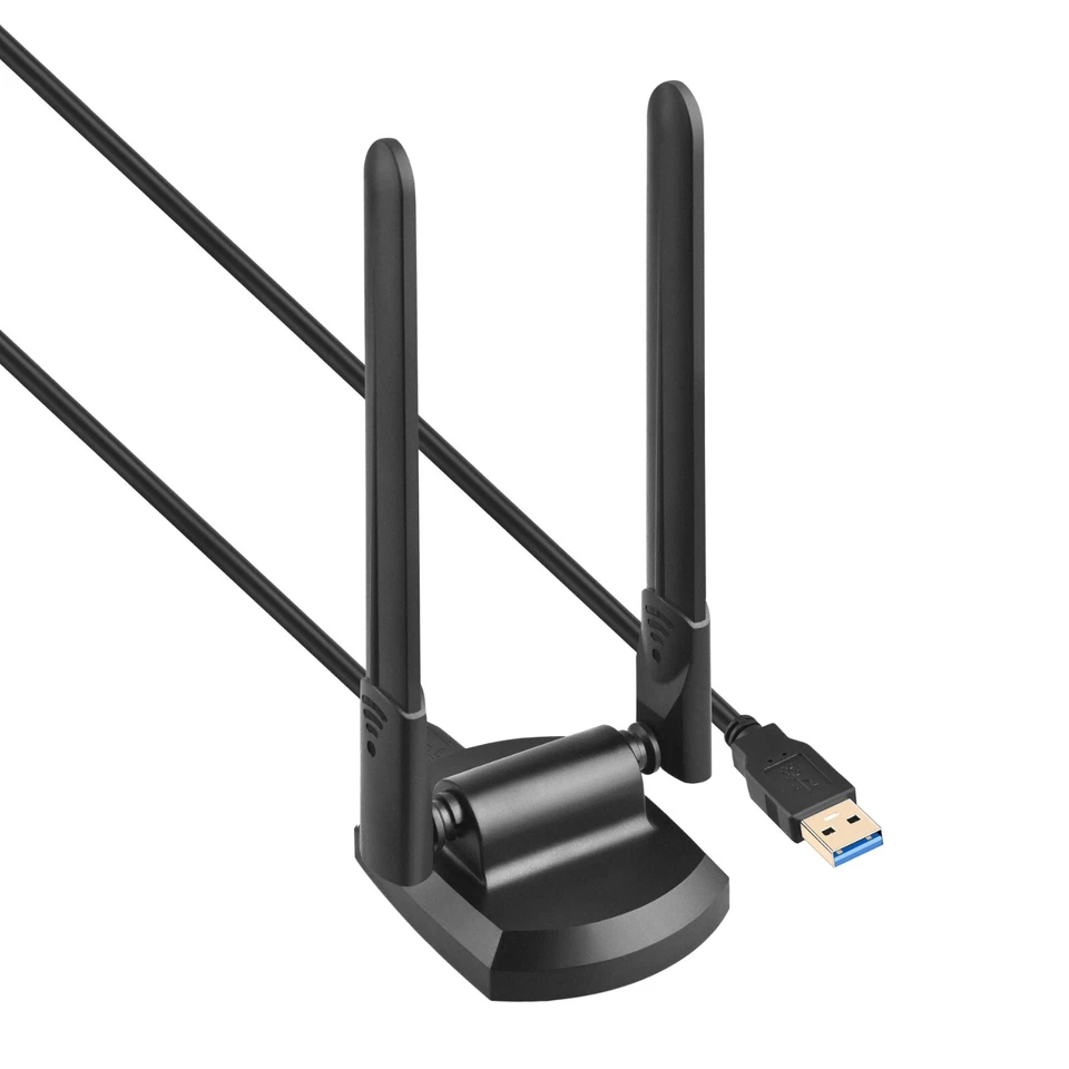 WiFi6E Tri-band AX5400 USB3.0 WiFi Adapter Wireless Network Card w/6dBi Antenna - Image 4 of 4