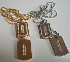 MEN'S FASHION SILVER & GOLD PLATED FASHION HIP HOP DOUBLE DOG TAG & CHAIN