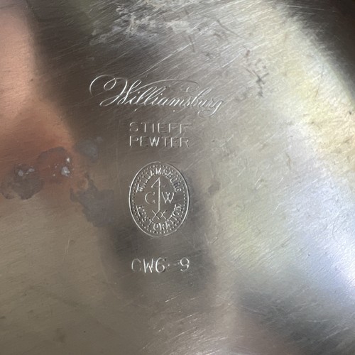 VINTAGE Williamsburg Stieff Pewter Bowl 9" x 4 1/2" CW6-9 some pitting interior - Picture 6 of 9