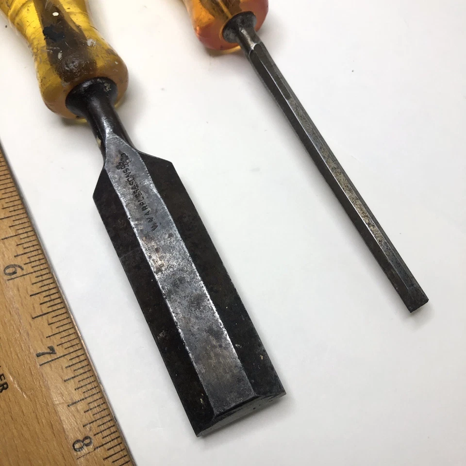 2 Vintage WM Marples & Sons Wood Chisel Set Woodworking Sheffield England - Image 3 of 4