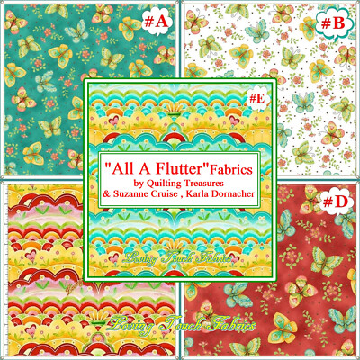 QT ''ALL A FLUTTER'' COLLECTION BUTTERFLIES & STRIPES FABRICS (MAKE SELECTIONS)