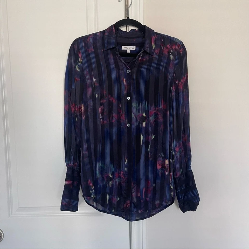 EQUIPAMIENTO Camisa Blusa Estampado Eleonore Mezcla Seda Tono Joya Abstracto Rayas Foto 2 de 4