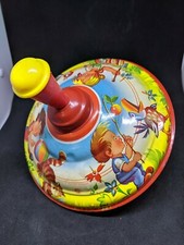 Vintage West Germany Tin Litho Spinning Top Boy Girl Parrot Duck Cat Ball WORKS 
