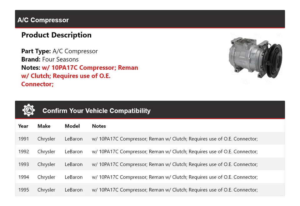 Compressor A/C Chrysler LeBaron 1991-1995 4 Estações 1992 1993 1994 - Imagem 2 de 4