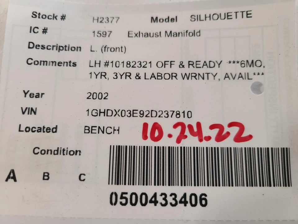 Colector de escape delantero izquierdo usado se adapta a: Oldsmobile Silhouette 2002 6-191 3,1 L L. Foto 4 de 4