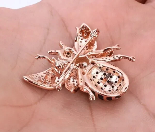 Broche prendedor enchapado en oro rosa de 14 k diamante negro simulado corte redondo de 2 quilates Foto 3 de 4