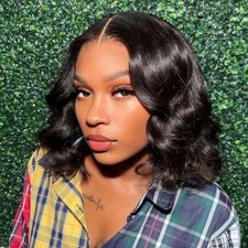 Bob Black Body Wave Brazilian 100 Human Hair Lace Front Wigs Glueless Soft Wig