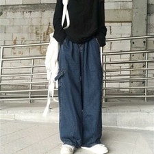Pantaloni Jeans In Denim Da Donna Dritti A Gamba Larga Loose In Vita Alta Casual