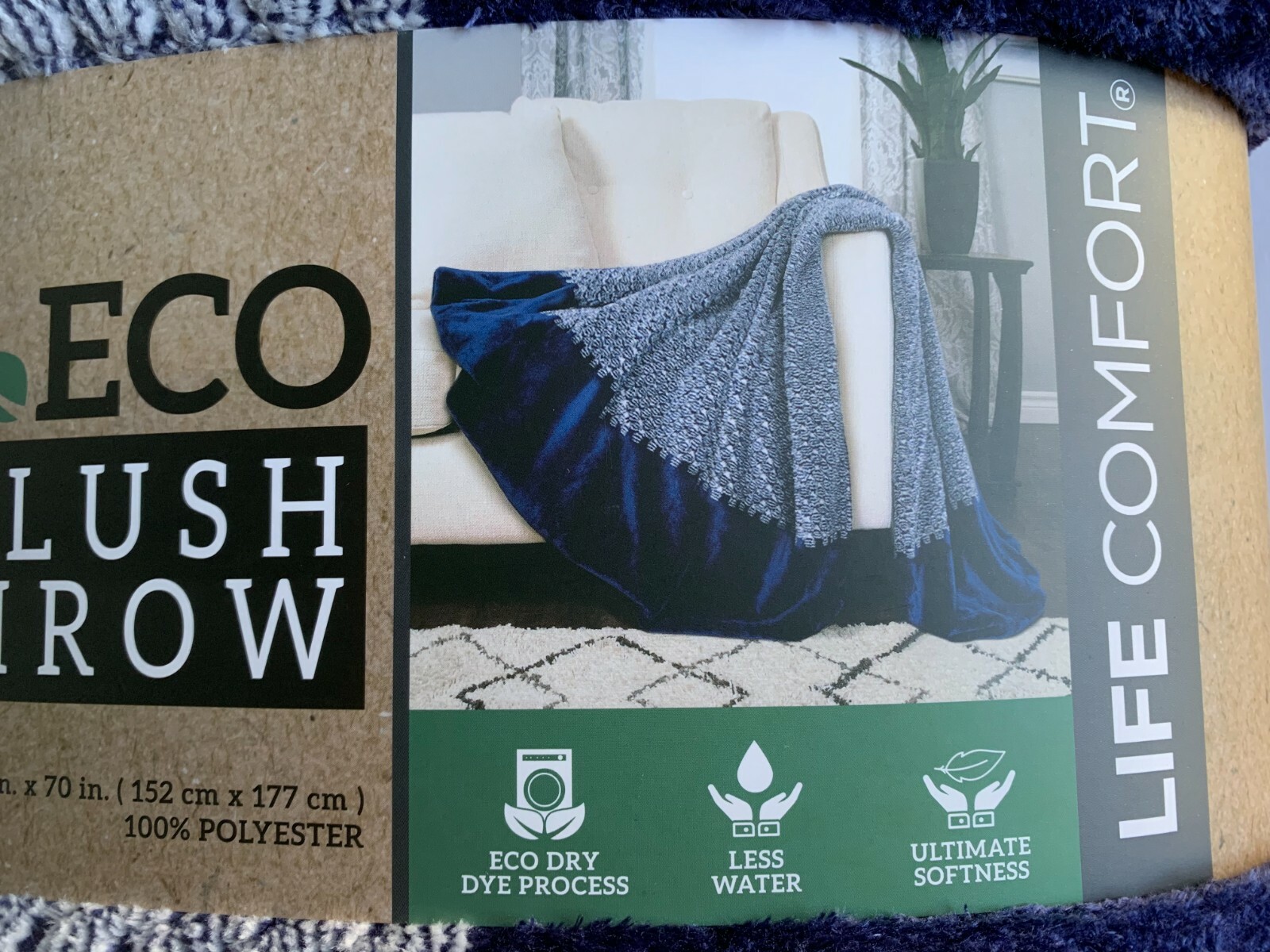 LIFE COMFORT ECO PLUSH THROW 60 X 70 BEAUTIFUL BLUE / WHITE WARM PLUSH