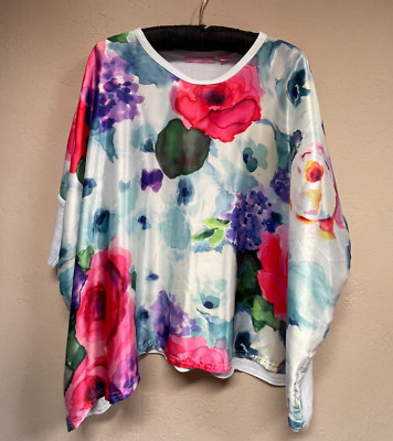 Michael Simon Studio Abstract Floral Dolman Sleeve Knit Top Multicolor Small