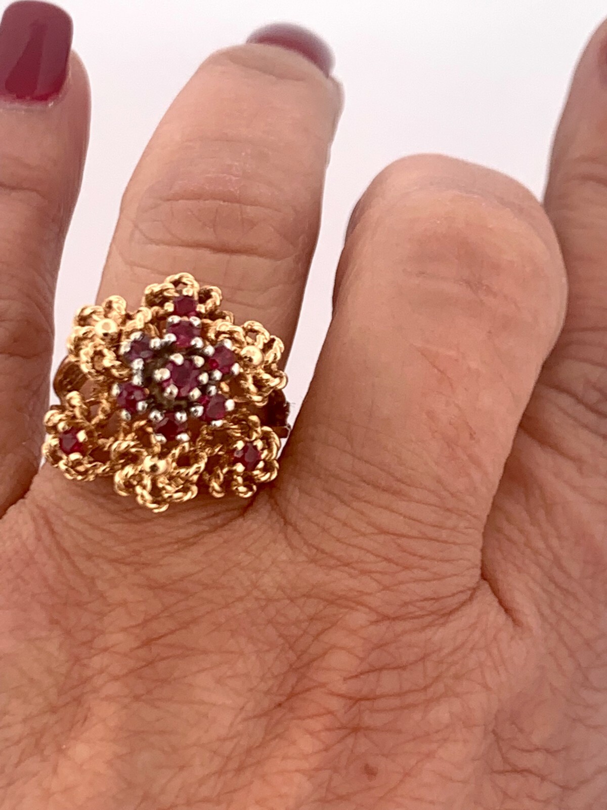 14k Solid Yellow Gold Antique Ruby Statement Ring… - image 9