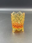 Vintage Fenton Hobnail Footed Toothpick Holder Amberina Orange W/Label Glows