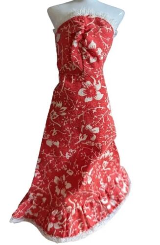 Barbie Best Buy Floral Maxi Dress Red White Strapless Doll 1971 Hawaiian 9619 - 第 1/4 張圖片