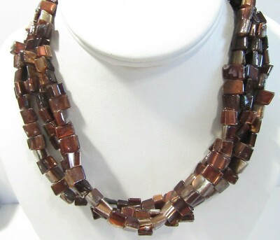 DYED BROWN SHELL MULTI-STRAND CONTEMPORARY NECKLACE NUGGETS 