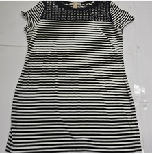 Michael Michael Kors Dress Women L Black White Stripe Round Short Raglan Sleeve