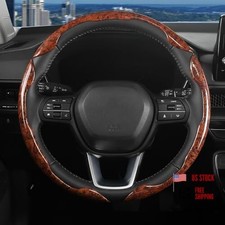 3pcs Universal Car Brown Wood Grain Steering Wheel Cover for D-Shaped and