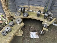118.75kg of Cast Iron Free Weights and Dumbbell Bars,