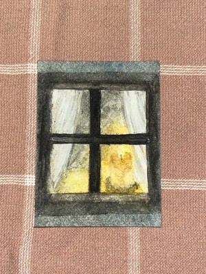 ACEO Watercolor   Let Me In Candlelit Window Scene   Gothic Moody Mini Art OOAK