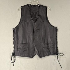 ZONY Leather Vest Mens 44 Black Side Lace Snap Front Concealed Carry Biker Large