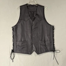 ZONY Leather Vest Mens 44 Black Side Lace Snap Front Concealed Carry Biker Large