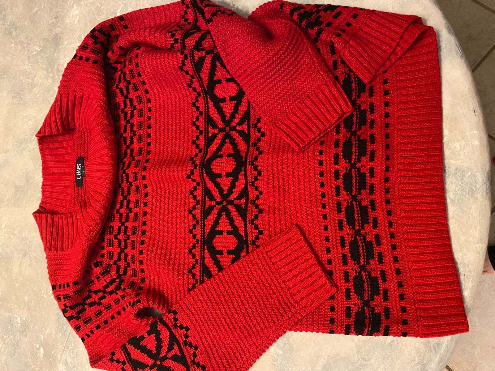 CHAPS Red Pullover Knit Pattern Sweater Size Medi… - image 1