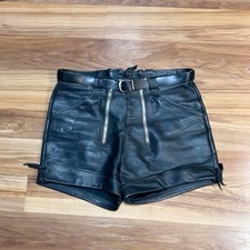Vintage Dark Green Leather Trachten Lederhosen Bavarian Oktoberfest Shorts 30 