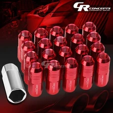 JDM RED 20PCS M12X1.25 20MM OD 50MM TALL CLOSED END ALUMINUM LUG NUTS+ADAPTER