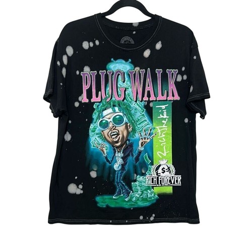 Rich Forever Music Mens Black Plug Walk Rich The Kid Graphic T-Shirt Medium