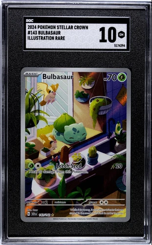 SGC GEM MINT 10- 2024 STELLAR CROWN ILLUSTRATION RARE - #143 Bulbasaur 🐢💚