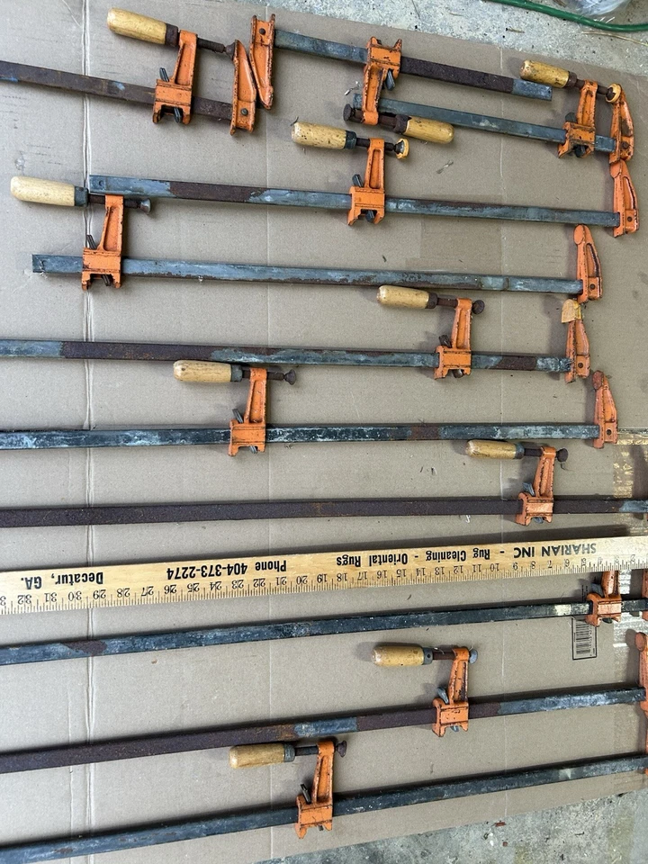 Lote De Colección De 11 Abrazaderas De Barra Deslizante Jorgensen #3701 Y #3703 con Mango De Madera Foto 3 de 4