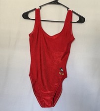 Vintage Disney Mickey Mouse Red Embroidered One Piece Swimsuit Size 10