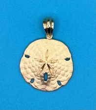 Solid 14K Yellow Gold Nautical Sea Life Sand Dollar Pendant by Mark Edwards, Ltd